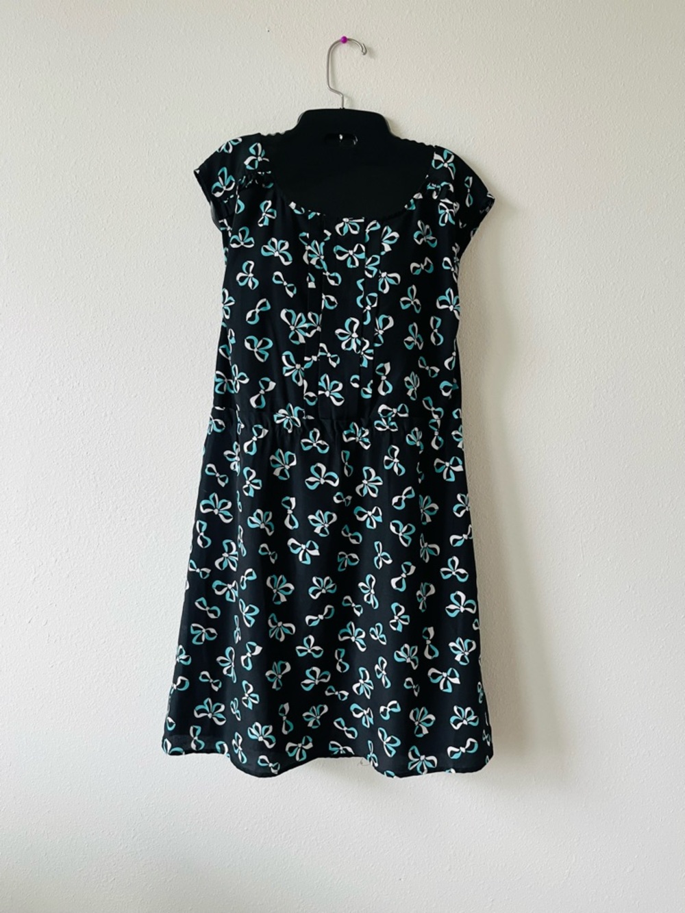 Black Bow Print Dress - Teal & White Pattern Size Large